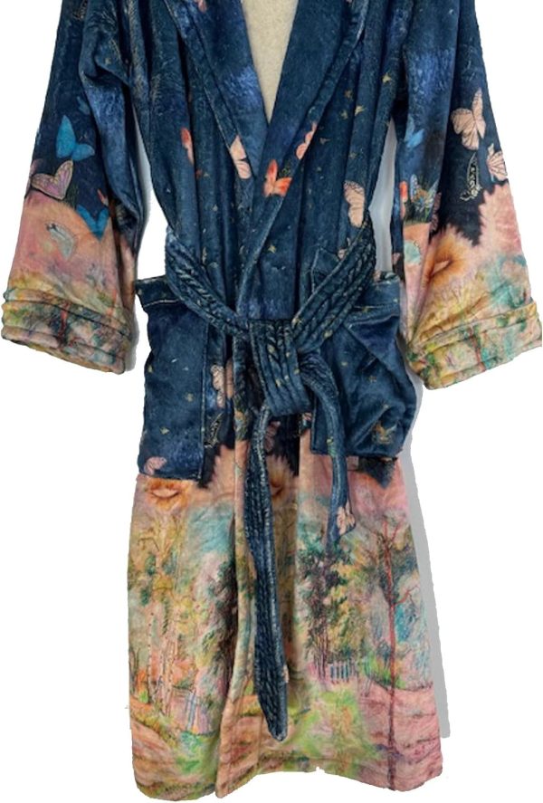 Johnny Was Aurelius Cozy Robe Floral Butterfly Blue Small-Medium-3