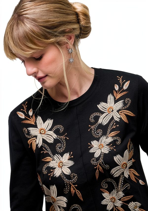 Johnny Was Raw Seam Corinthe Tee Floral Embroidered Black XX-Large-2