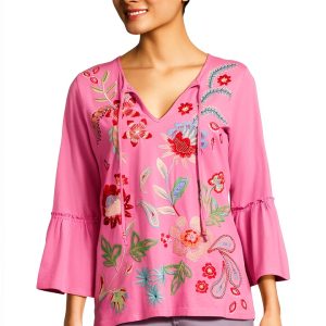 Women Ruffle Sleeve T Shirt by Johnny Was – Moonlite Mauve Tee-0
