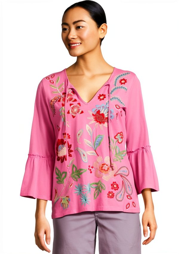 Women Ruffle Sleeve T Shirt by Johnny Was – Moonlite Mauve Tee-0
