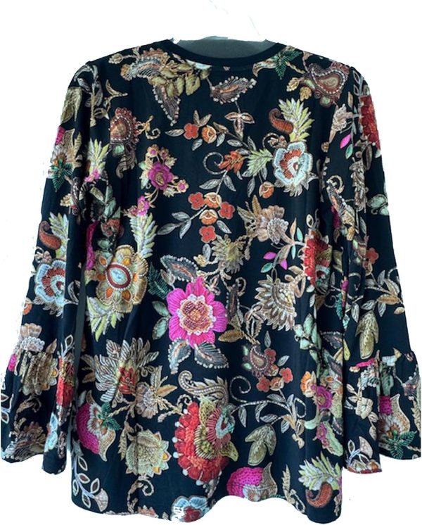 Women V Neck Flute Sleeve Tee by Johnny Was Lowri Black-6