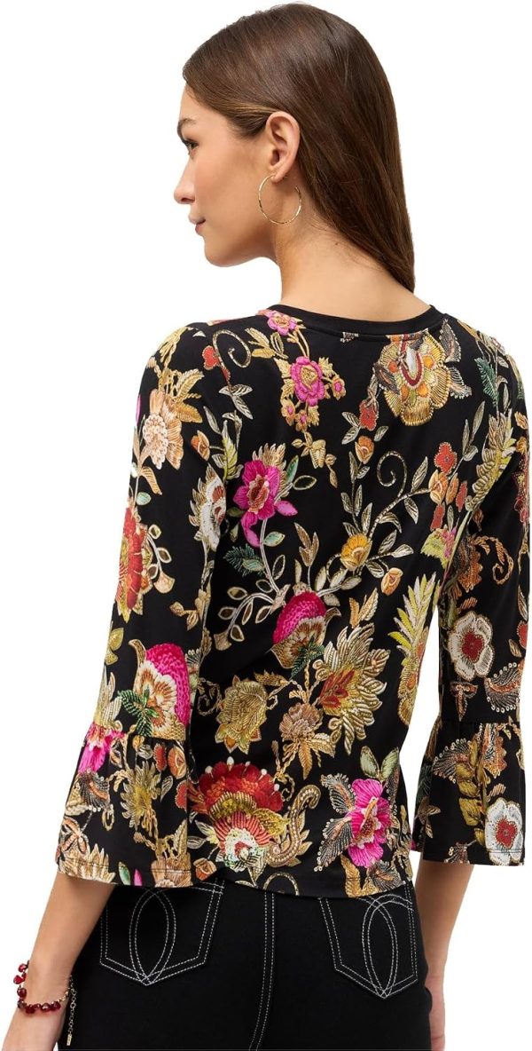 Women V Neck Flute Sleeve Tee by Johnny Was Lowri Black-2
