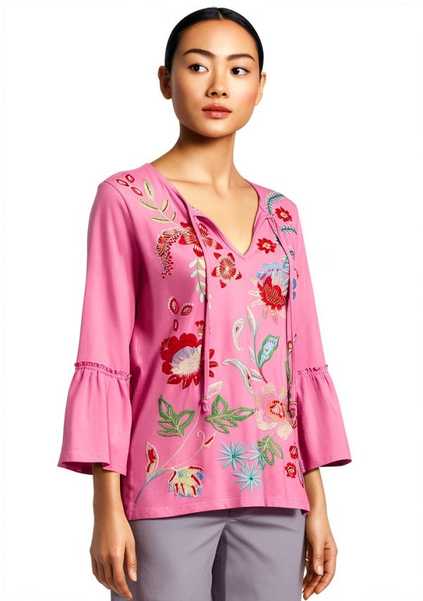 Women Ruffle Sleeve T Shirt by Johnny Was – Moonlite Mauve Tee-1