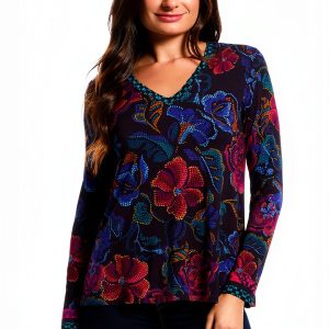 Johnny Was The Janie Favorite Long Sleeve V-Neck Swing Tee- A-0