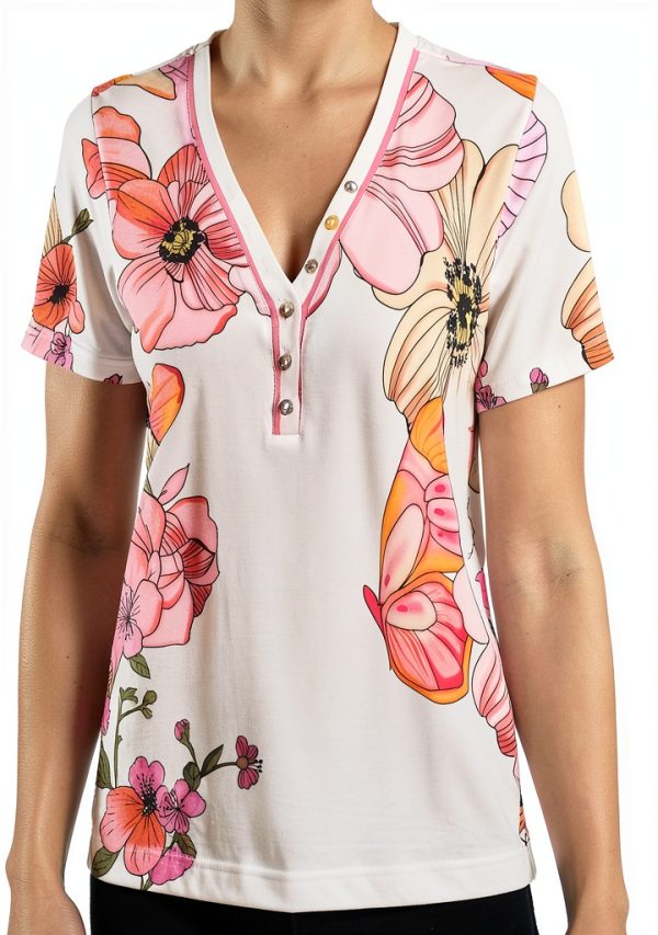 Janie Short Sleeve Henley Tee by Johnny Was Rosabelia X-Large-3