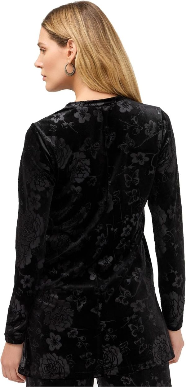 Johnny Was Embossed Stretch Velvet Black Tunic Floral Top Small XL-2