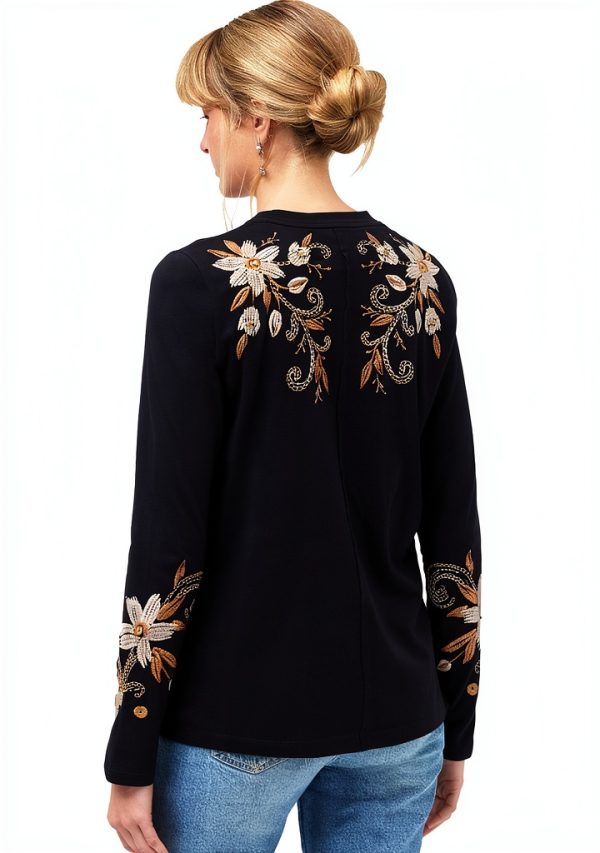 Johnny Was Raw Seam Corinthe Tee Floral Embroidered Black XX-Large-3