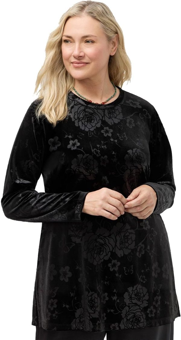 Johnny Was Embossed Stretch Velvet Black Tunic Floral Top Small XL-5
