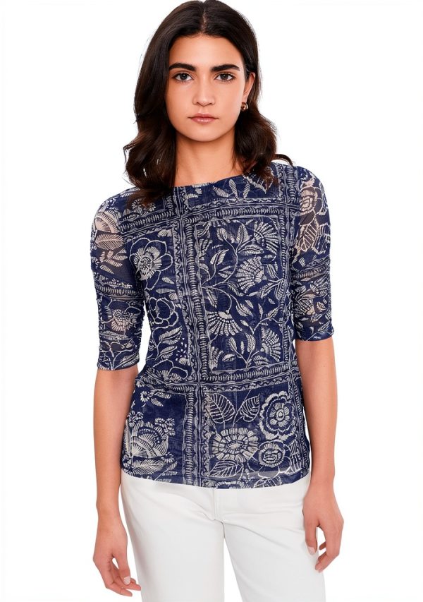 Women's Ruched Sleeve Mesh Top Johnny Was – Vaelis, Size S-XXL-0