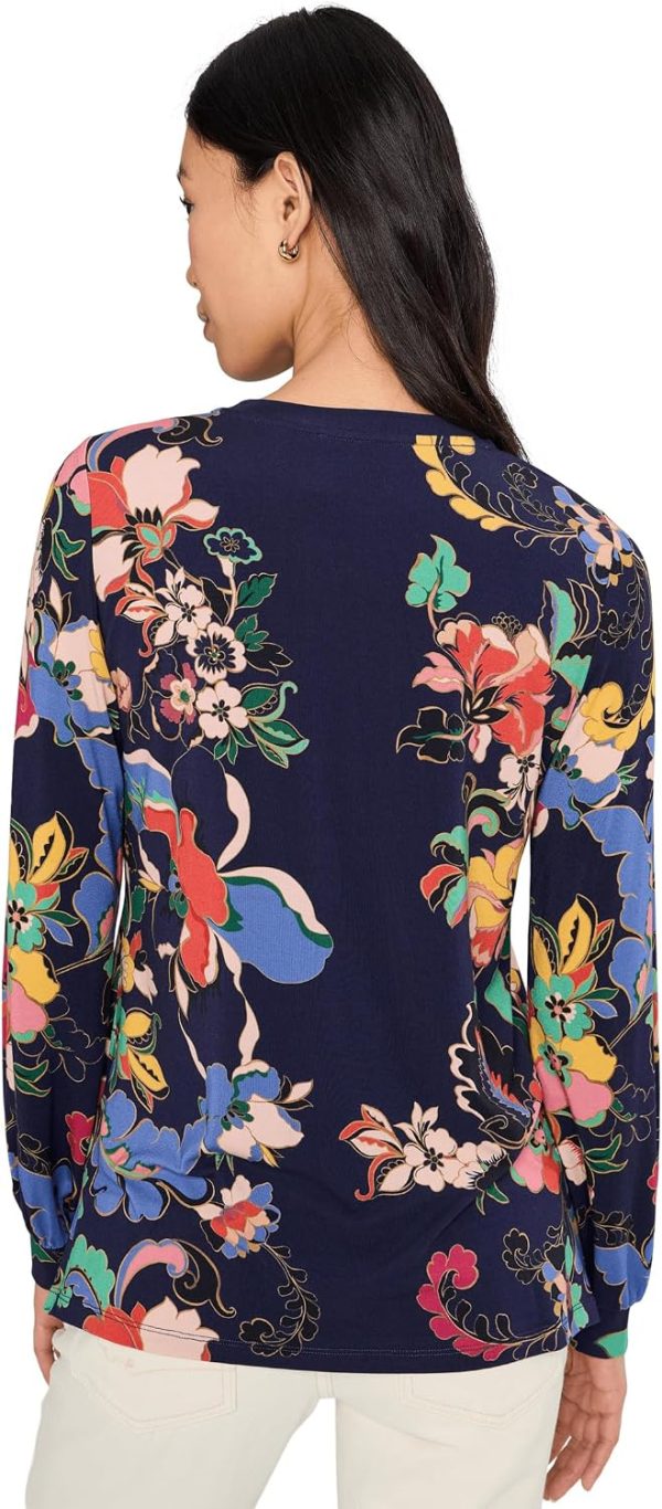 Women's T-Shirt Johnny Was Janie Puff Sleeve Mock Neck Blue-3