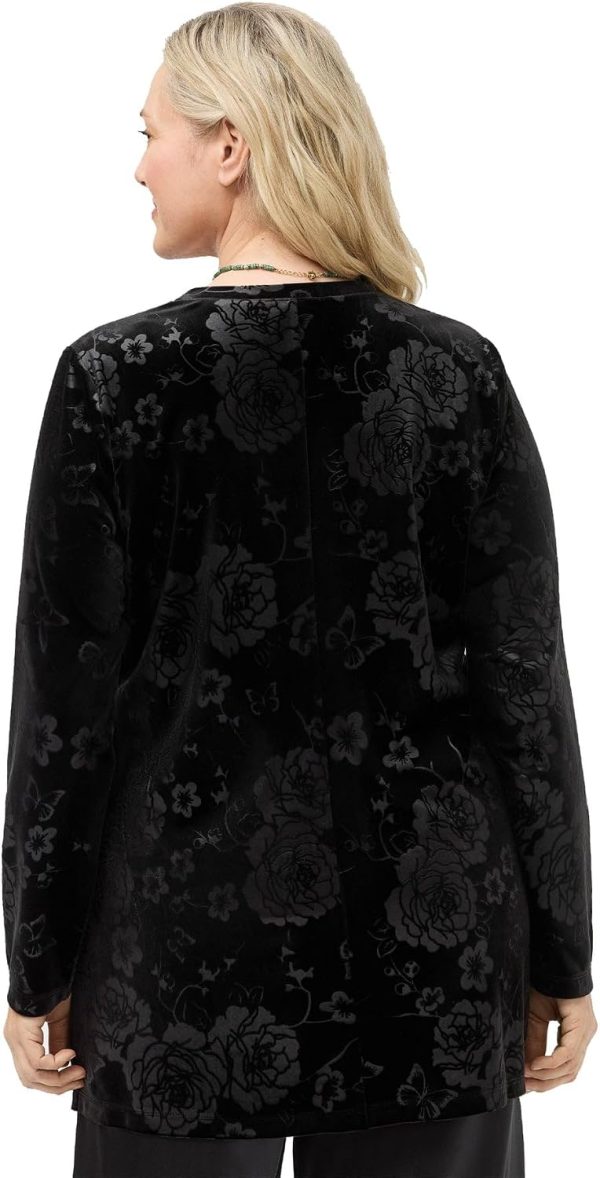 Johnny Was Embossed Stretch Velvet Black Tunic Floral Top Small XL-6