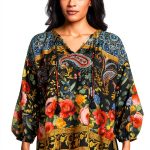 Women's Margot Blouse by Johnny Was Silk Print Leto Elegant Fit-0