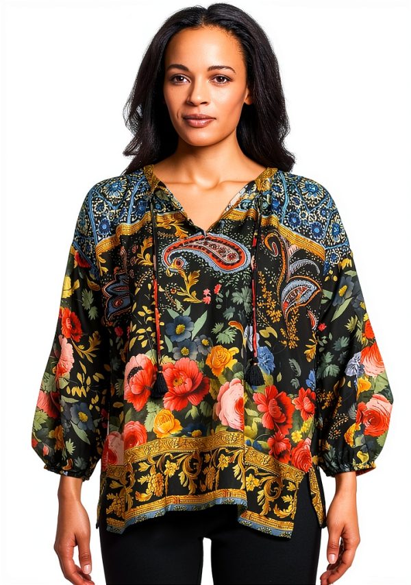 Women's Margot Blouse by Johnny Was Silk Print Leto Elegant Fit-0