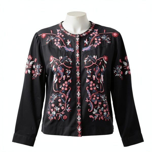 Womens Long Sleeve Shirts Embroidered Peasant Tunic Casual Loose Fit-3