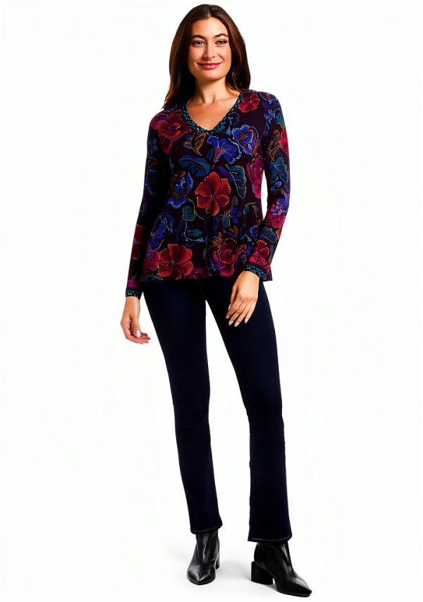 Johnny Was The Janie Favorite Long Sleeve V-Neck Swing Tee- A-4