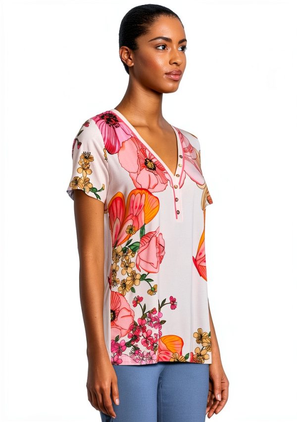 Janie Short Sleeve Henley Tee by Johnny Was Rosabelia X-Large-1