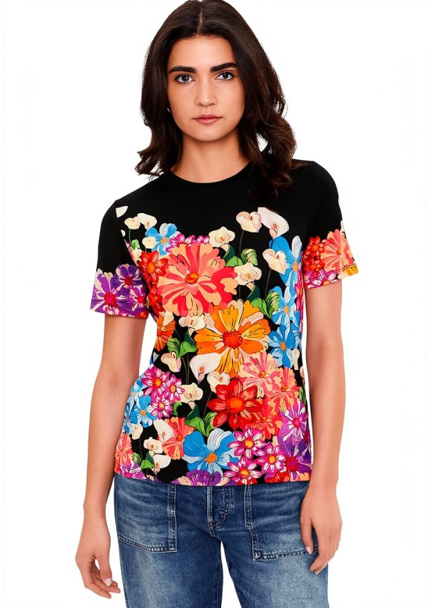 Women's Janie Favorite Short Sleeve Crew Neck Tee Johnny Was Gerbera-0