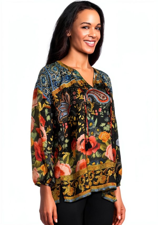 Women's Margot Blouse by Johnny Was Silk Print Leto Elegant Fit-1