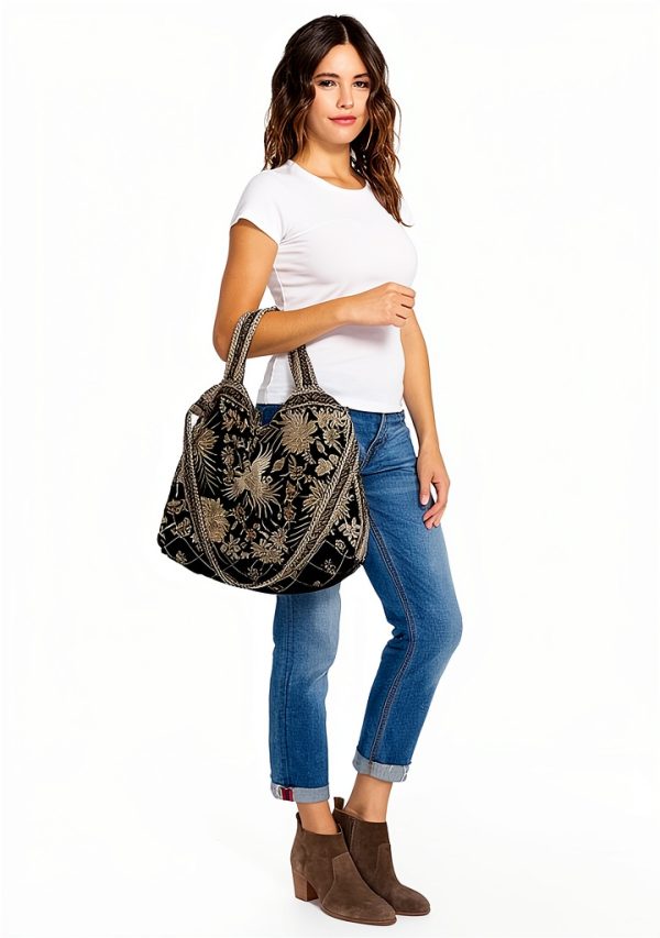 Johnny Was Othilia Black Velvet Cream White Lace Velvet Bag Handbag Purse New-1