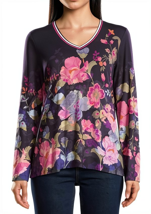Johnny Was Janie Favorite Long Floral Tee - Purple V-Neck XL-4