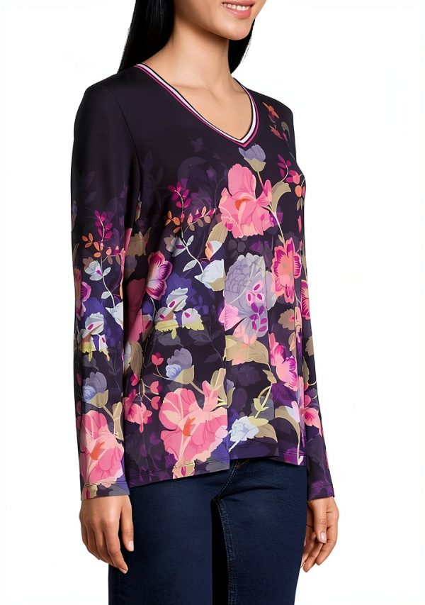 Johnny Was Janie Favorite Long Floral Tee - Purple V-Neck XL-7