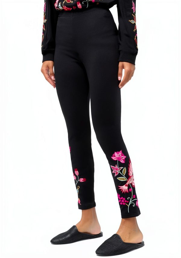 Johnny Was Penellope Legging Floral Embroidered Pants Black Large-2