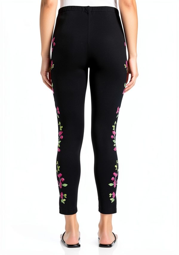 Johnny Was Maddy Leggings Cotton Floral Embroidered Black Legging-2