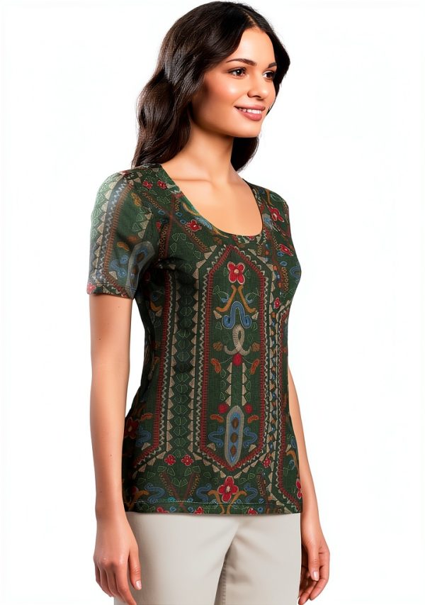 Johnny Was Women's Nanette Short Sleeve Mesh Tee Skylar Bloom-1