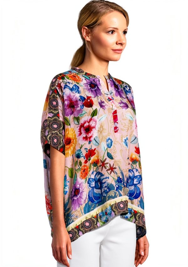 Women's Louella Blouse by Johnny Was Silk Print Deco Scarf-1