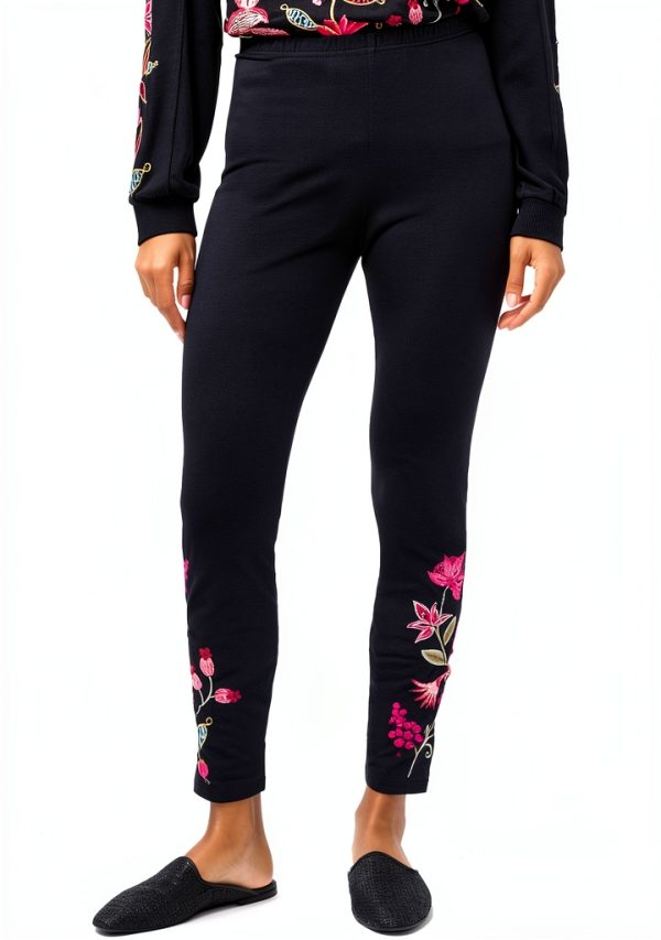 Johnny Was Penellope Legging Floral Embroidered Pants Black Large-1