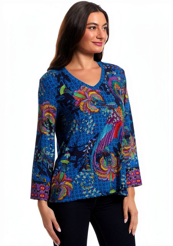 Johnny Was Women's Janie Favorite V-Neck Kimono Sleeve Tee in Thalassa-1