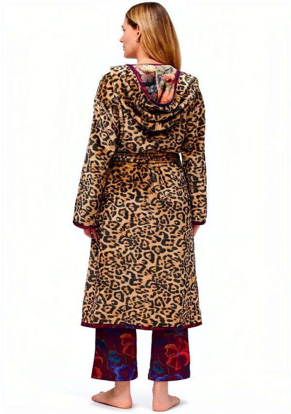 Johnny Was Bellina Leopard Reversible Robe with Floral Brown Large-3