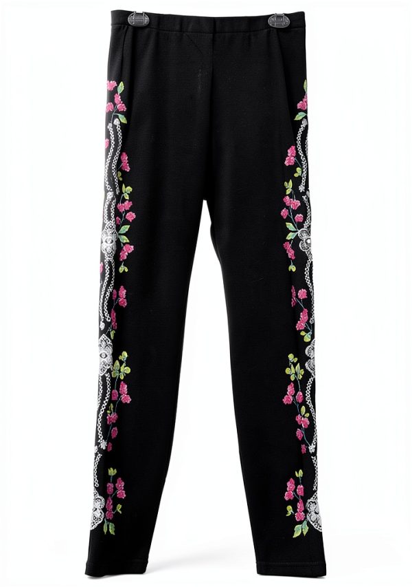Johnny Was Maddy Leggings Cotton Floral Embroidered Black Legging-5