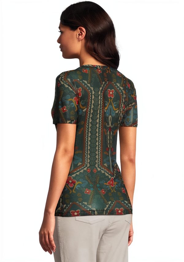Johnny Was Women's Nanette Short Sleeve Mesh Tee Skylar Bloom-2