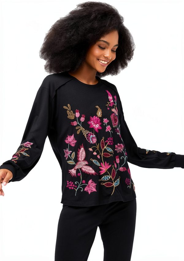 Johnny Was Penellope Legging Floral Embroidered Pants Black Large-5