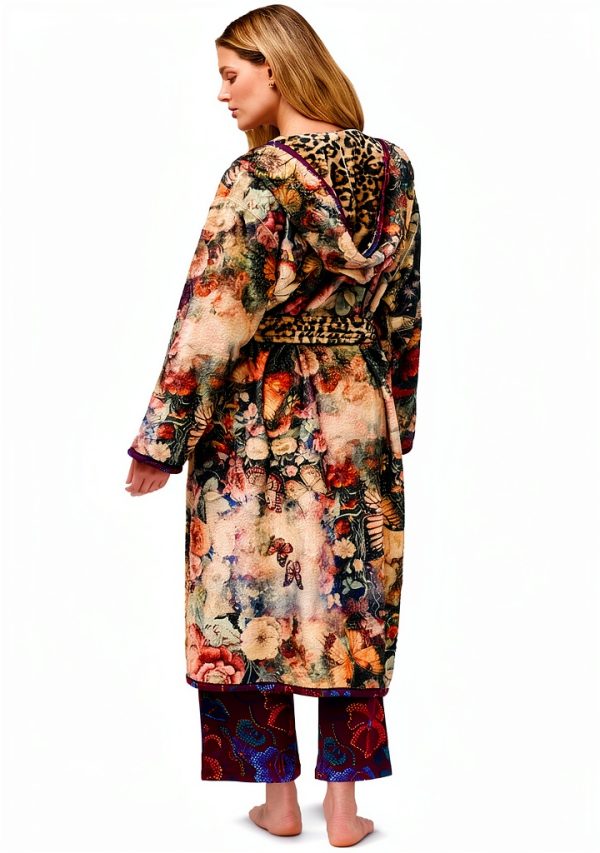 Johnny Was Bellina Leopard Reversible Robe with Floral Brown Large-1
