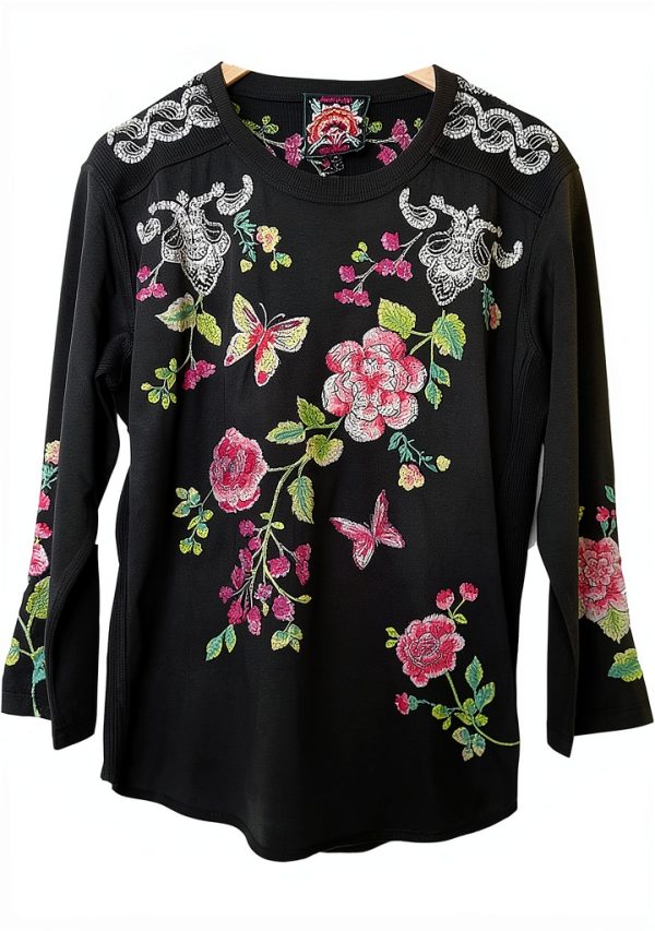 Johnny Was Maddy Leggings Cotton Floral Embroidered Black Legging-6