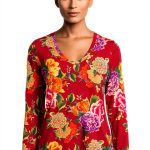 Women Long Sleeve V Neck Tee by Johnny Was Ryuu Flower X Large-0