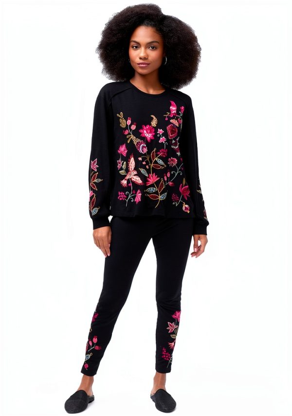 Johnny Was Penellope Legging Floral Embroidered Pants Black Large-4