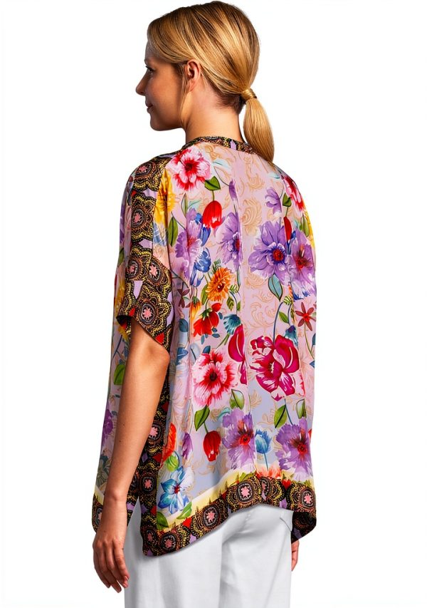 Women's Louella Blouse by Johnny Was Silk Print Deco Scarf-2