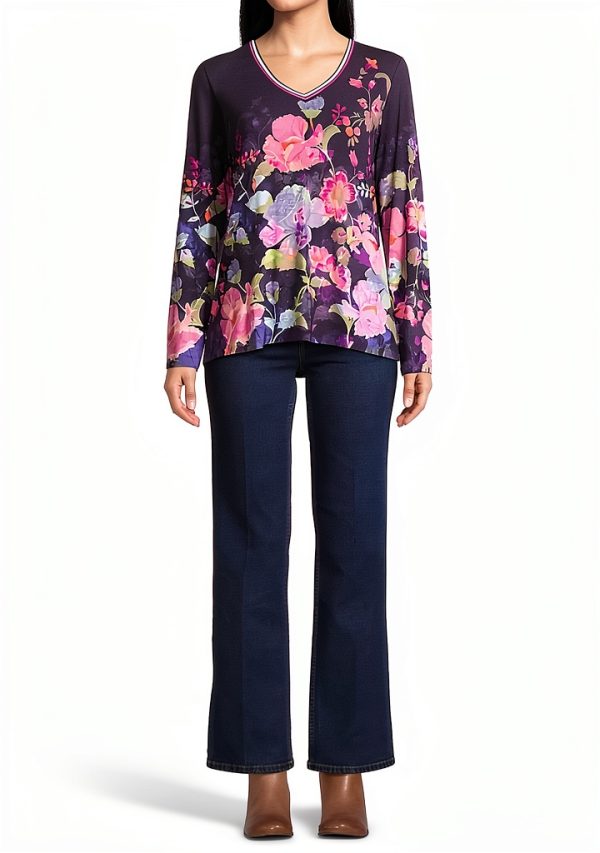 Johnny Was Janie Favorite Long Floral Tee - Purple V-Neck XL-8
