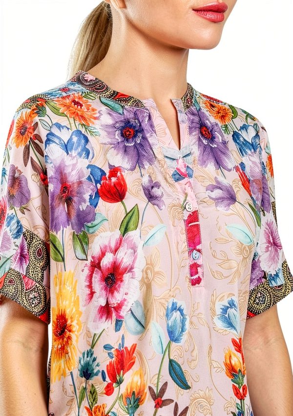 Women's Louella Blouse by Johnny Was Silk Print Deco Scarf-3