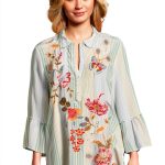 Johnny Was Women's Ruffle Sleeve Henley Tunic - Florrie Zilly Stripe-0