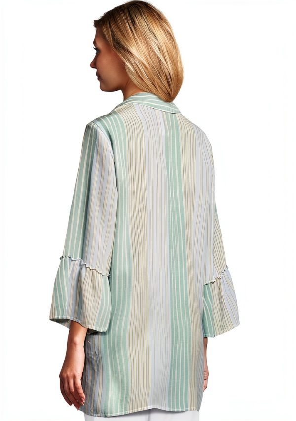Johnny Was Women's Ruffle Sleeve Henley Tunic - Florrie Zilly Stripe-2