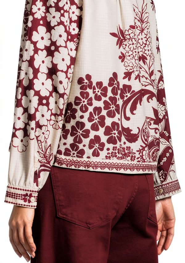 Women's Open Neck Shirt by Johnny Was Aquijio Printed Woven Blouse-3