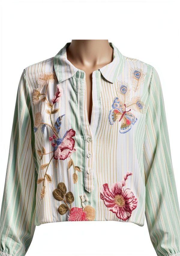 Johnny Was Women's Ruffle Sleeve Henley Tunic - Florrie Zilly Stripe-3