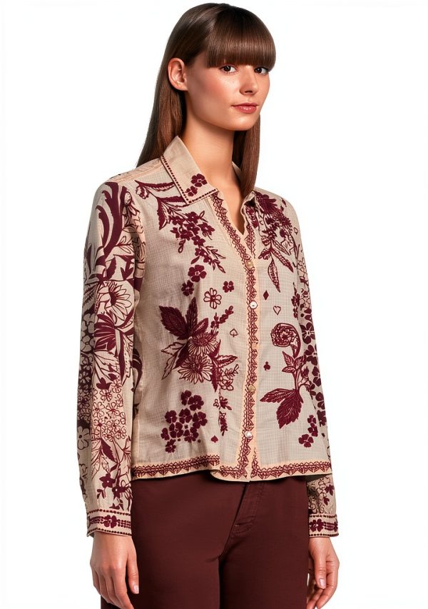 Women's Open Neck Shirt by Johnny Was Aquijio Printed Woven Blouse-1