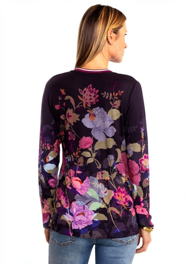 Johnny Was Janie Favorite Long Floral Tee - Purple V-Neck XL-3