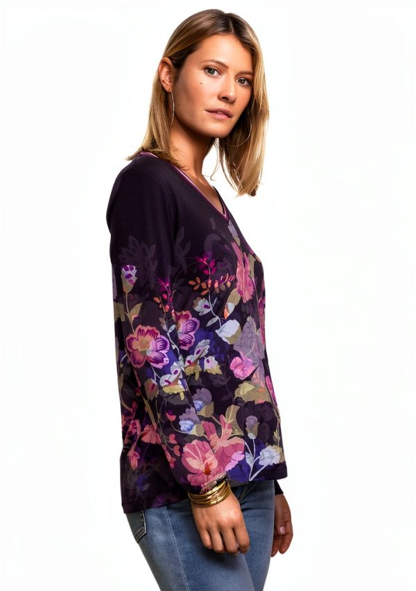 Johnny Was Janie Favorite Long Floral Tee - Purple V-Neck XL-1