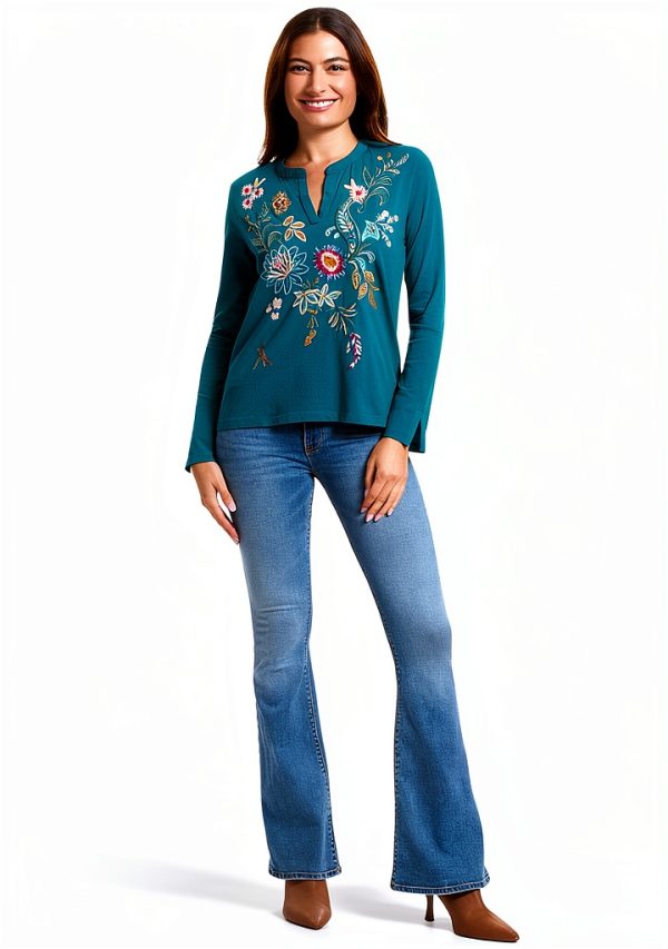 Women's Split Jersey Tee by Johnny Was Deep Lake T Shirt-4